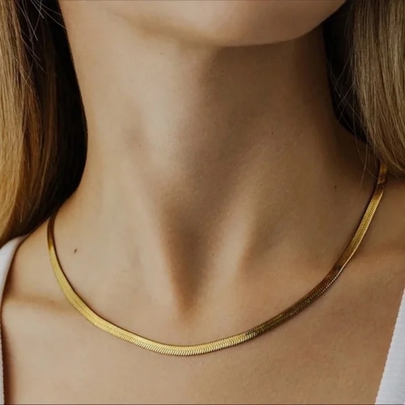 Jewelry - NWT NEW GOLD HERRINGBONE CLAVICLE FLAT CHAIN NECKLACE